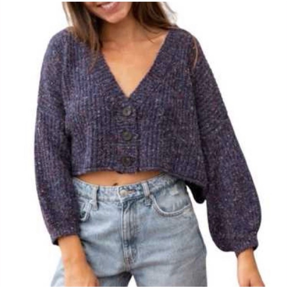 NWT Women's Natural Life Cropped Oversized Woven Raw Edge Sweater Cardigan Sz M